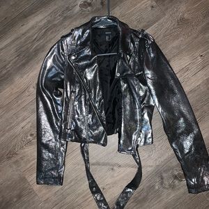 Shinny dark silver leather jacket